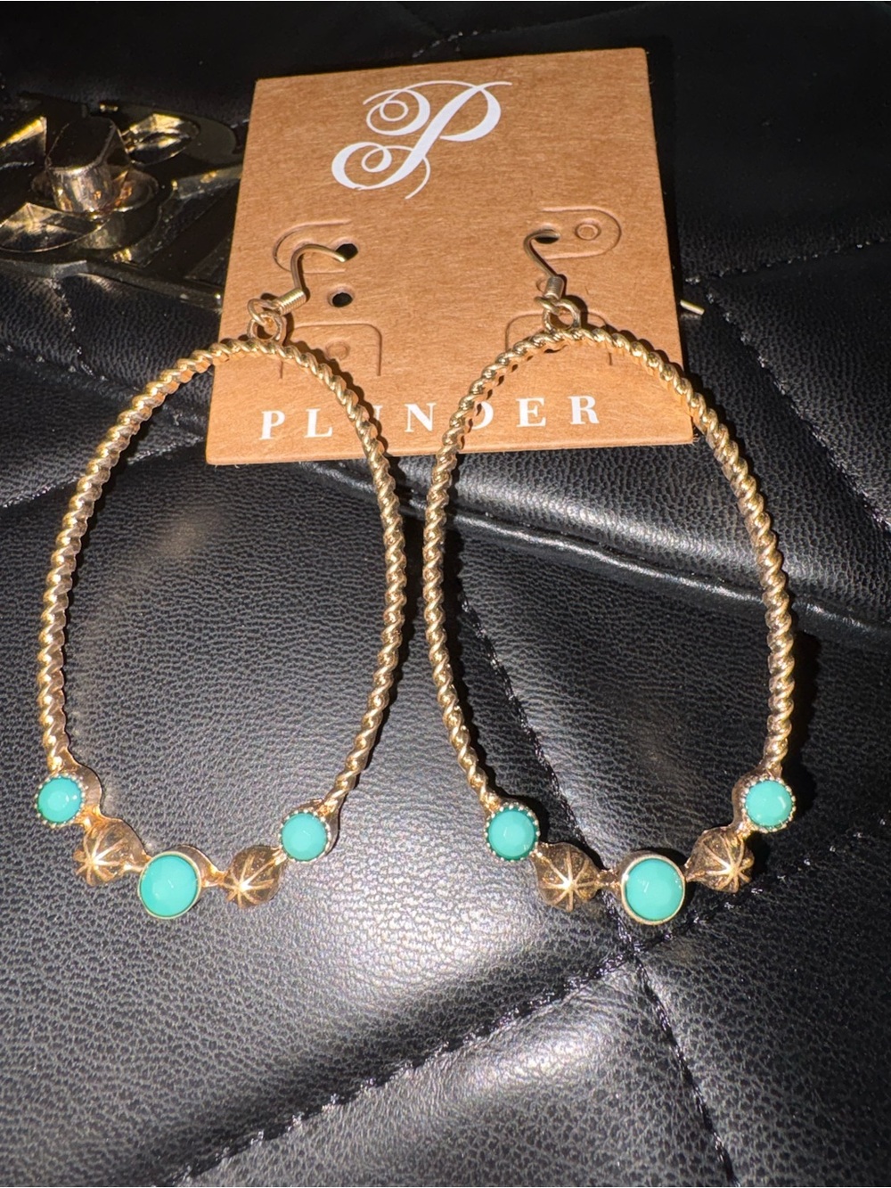 Plunder Gold-Tone Twisted Hoop Earrings with Turquoise Accents